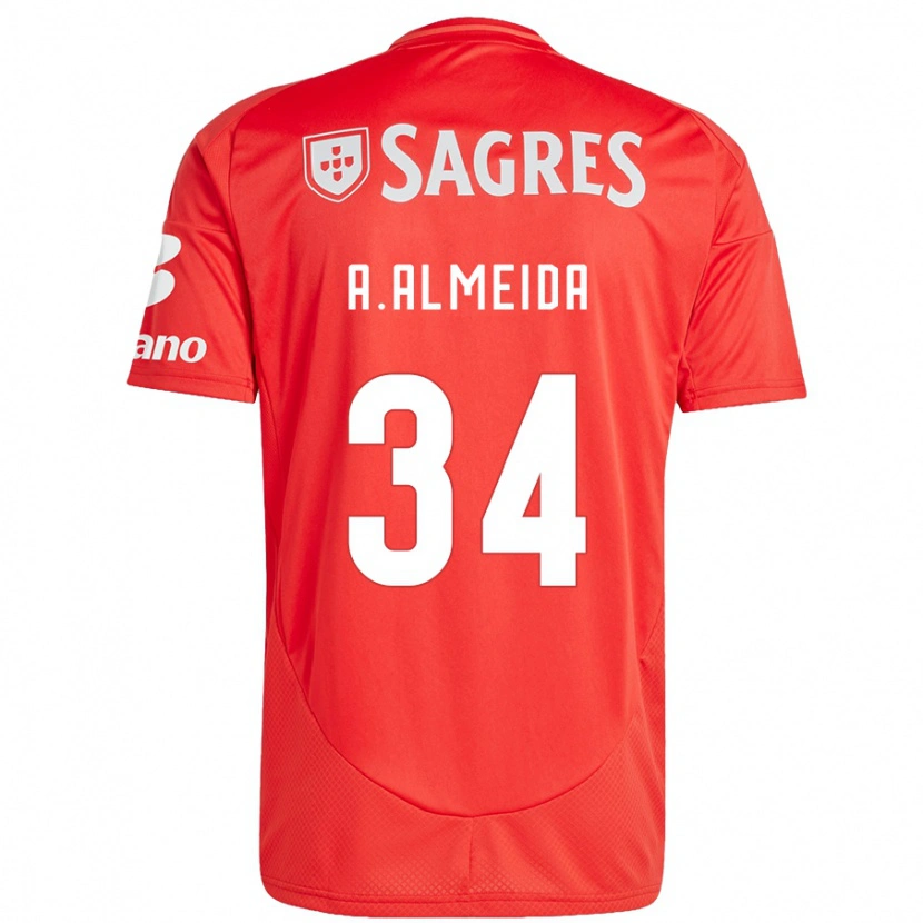Danxen Mujer Camiseta Andre Almeida #34 Rojo Blanco 1ª Equipación 2024/25 La Camisa