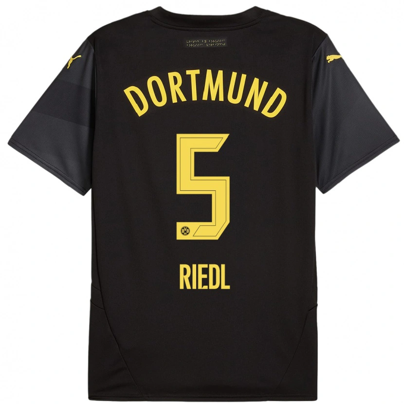 Danxen Mujer Camiseta Jan-Luca Riedl #5 Negro Amarillo 2ª Equipación 2024/25 La Camisa