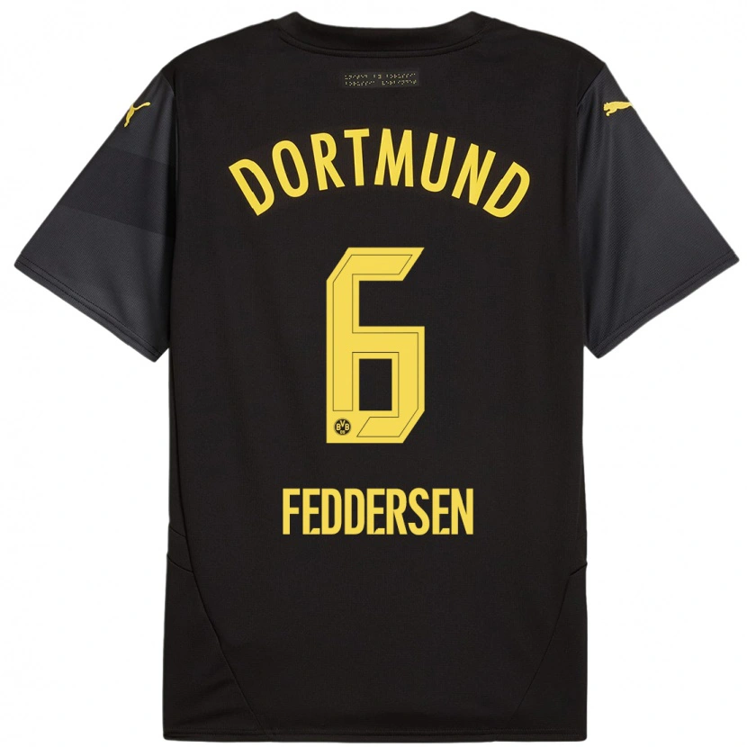 Danxen Mujer Camiseta Jonas Feddersen #6 Negro Amarillo 2ª Equipación 2024/25 La Camisa