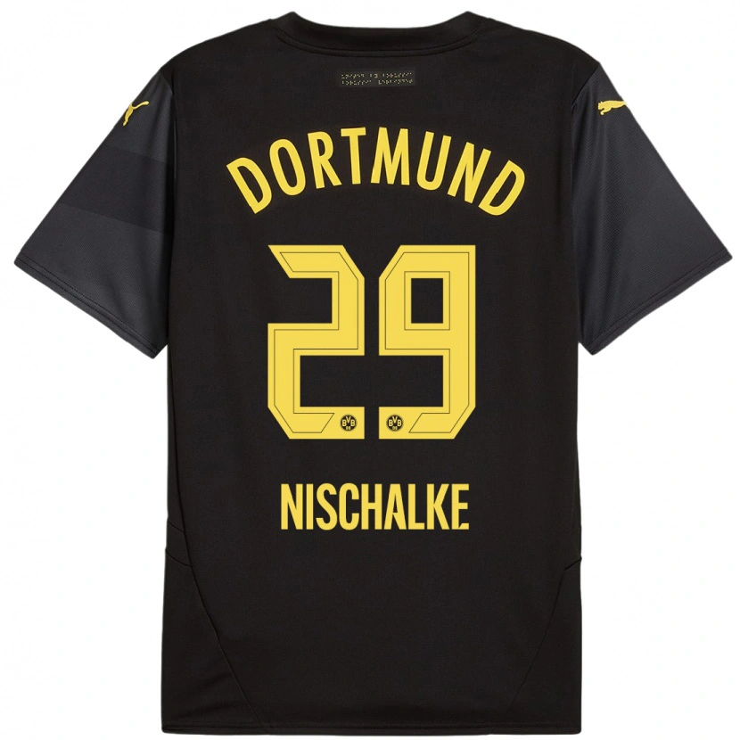 Danxen Mujer Camiseta Jermain Nischalke #29 Negro Amarillo 2ª Equipación 2024/25 La Camisa