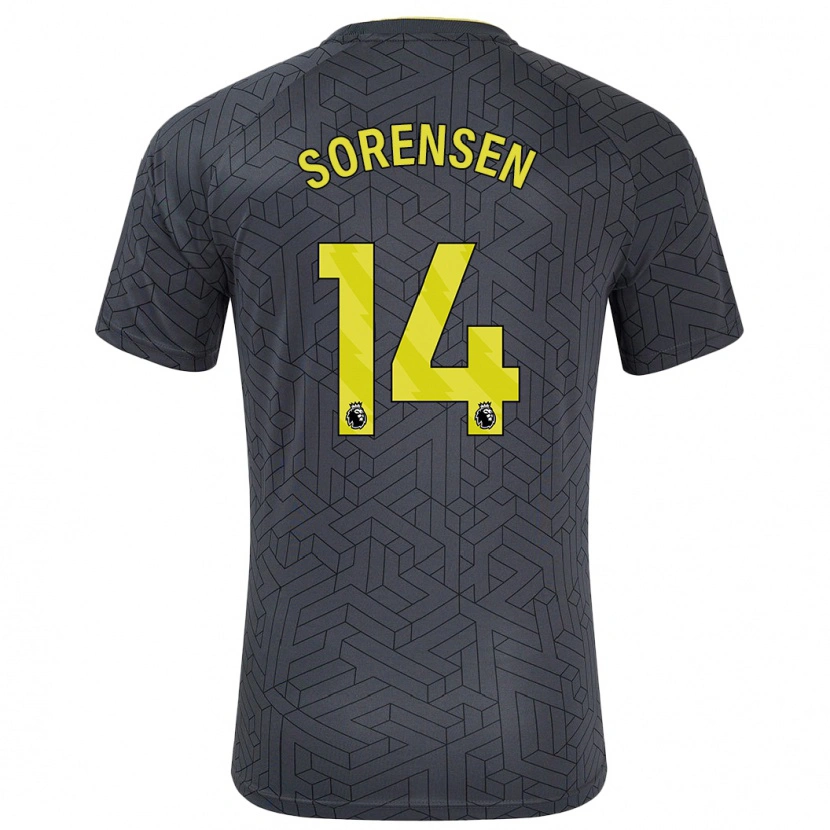 Danxen Mujer Camiseta Nicoline Sorensen #14 Negro Amarillo 2ª Equipación 2024/25 La Camisa