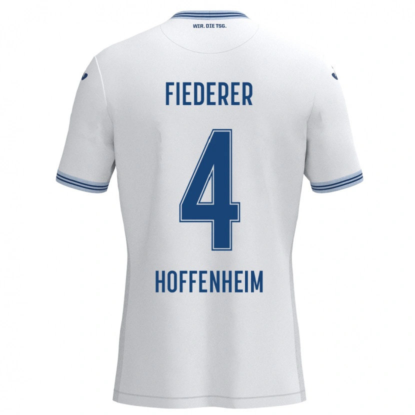 Danxen Mujer Camiseta Tom Fiederer #4 Blanco Azul 2ª Equipación 2024/25 La Camisa