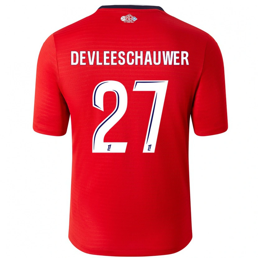 Danxen Niño Camiseta Gwenaëlle Devleeschauwer #27 Rojo Blanco 1ª Equipación 2024/25 La Camisa