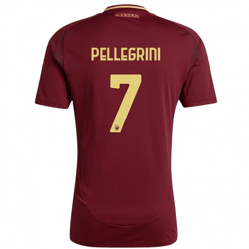 Danxen Niño Camiseta Lorenzo Pellegrini #7 Rojo Marrón Dorado 1ª Equipación 2024/25 La Camisa