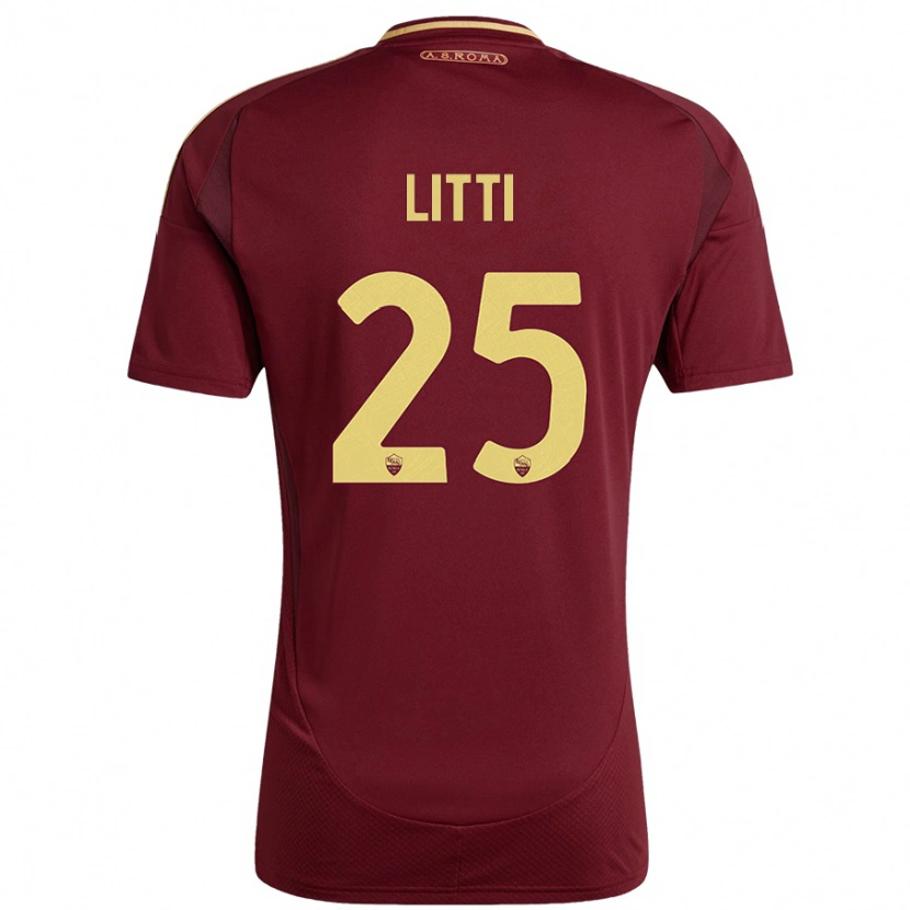 Danxen Niño Camiseta Marco Litti #25 Rojo Marrón Dorado 1ª Equipación 2024/25 La Camisa