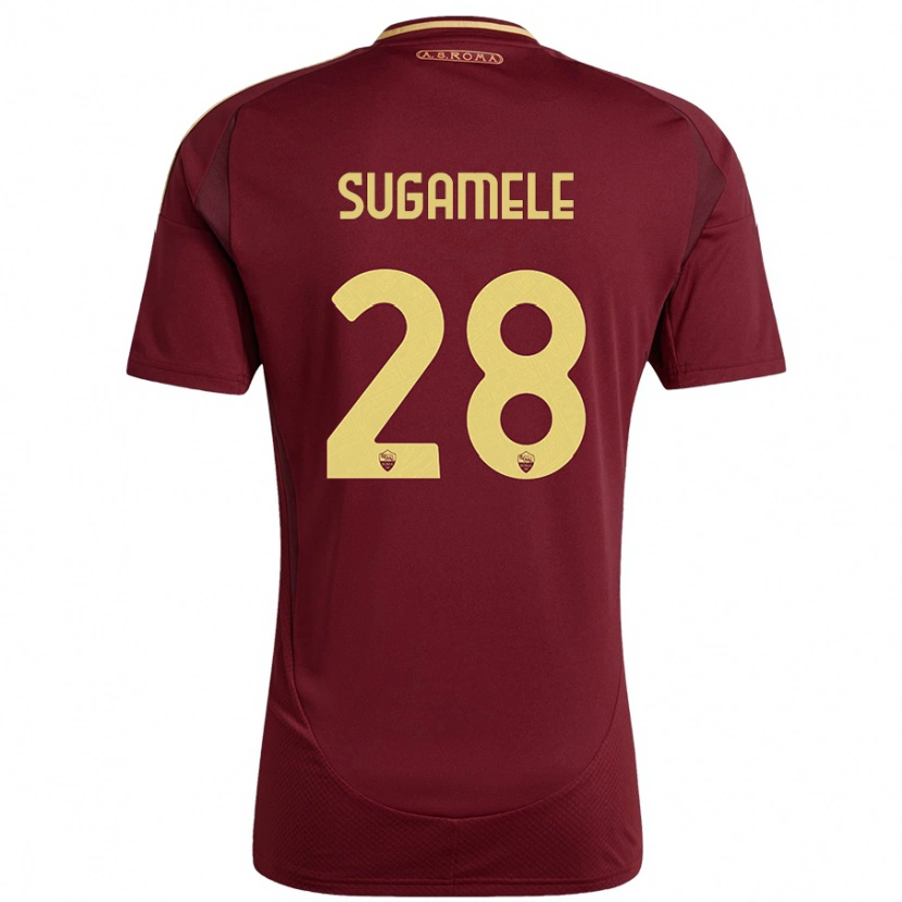 Danxen Niño Camiseta Alessandro Sugamele #28 Rojo Marrón Dorado 1ª Equipación 2024/25 La Camisa