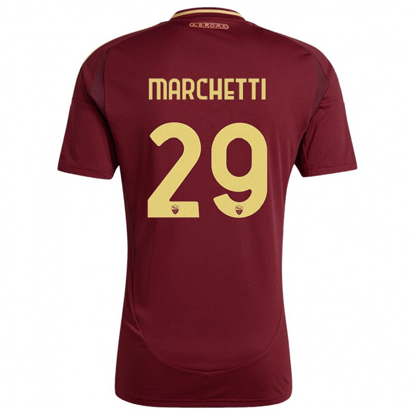 Danxen Niño Camiseta Tommaso Marchetti #29 Rojo Marrón Dorado 1ª Equipación 2024/25 La Camisa