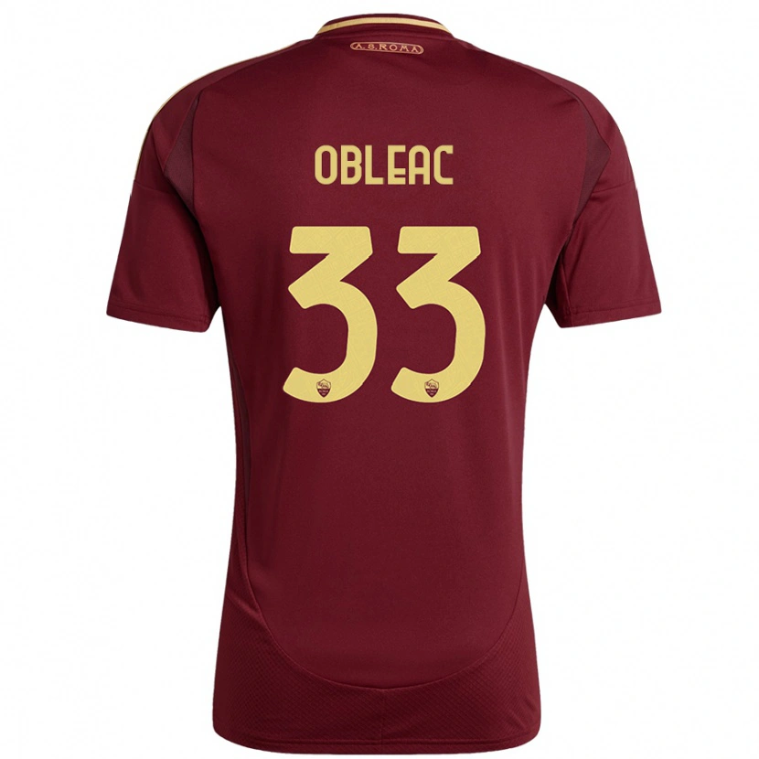 Danxen Niño Camiseta Matteo Obleac #33 Rojo Marrón Dorado 1ª Equipación 2024/25 La Camisa