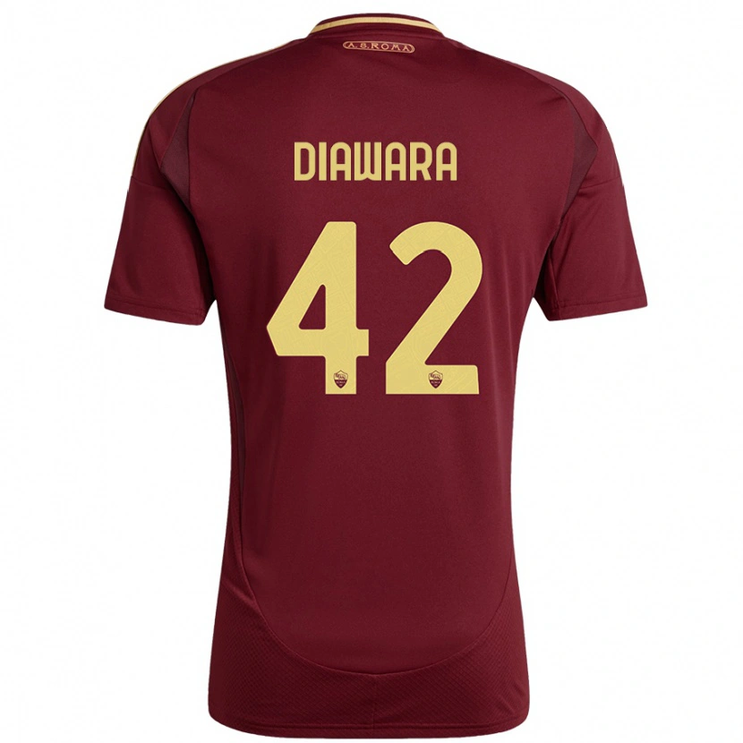 Danxen Niño Camiseta Amadou Diawara #42 Rojo Marrón Dorado 1ª Equipación 2024/25 La Camisa
