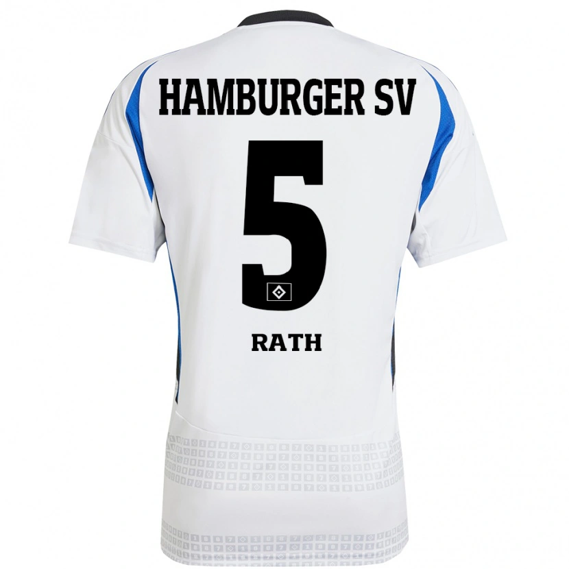 Danxen Niño Camiseta Davis Rath #5 Blanco Azul 1ª Equipación 2024/25 La Camisa
