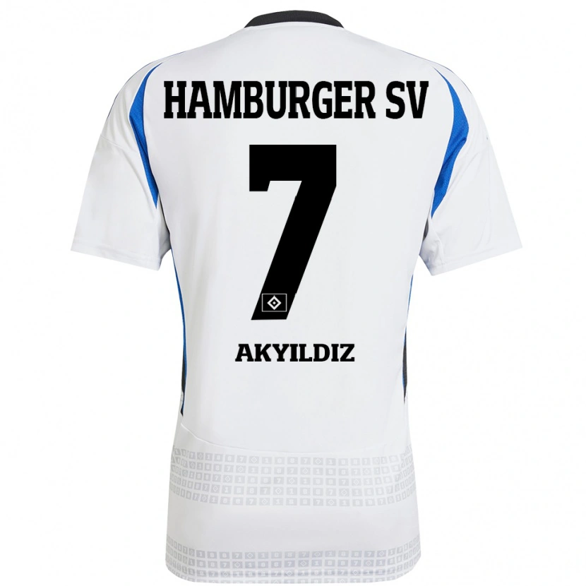 Danxen Niño Camiseta Liam Akyildiz #7 Blanco Azul 1ª Equipación 2024/25 La Camisa