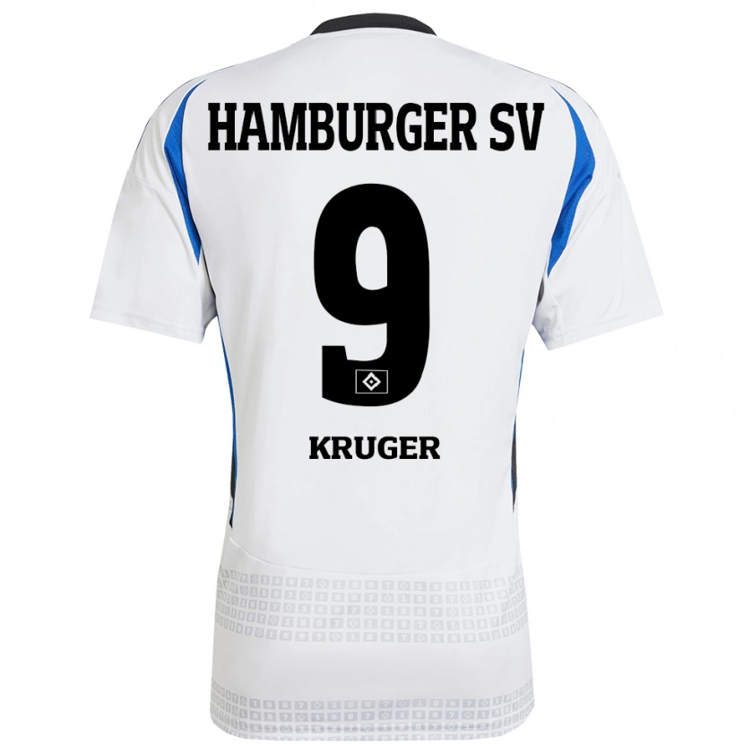 Danxen Niño Camiseta Melina Krüger #9 Blanco Azul 1ª Equipación 2024/25 La Camisa