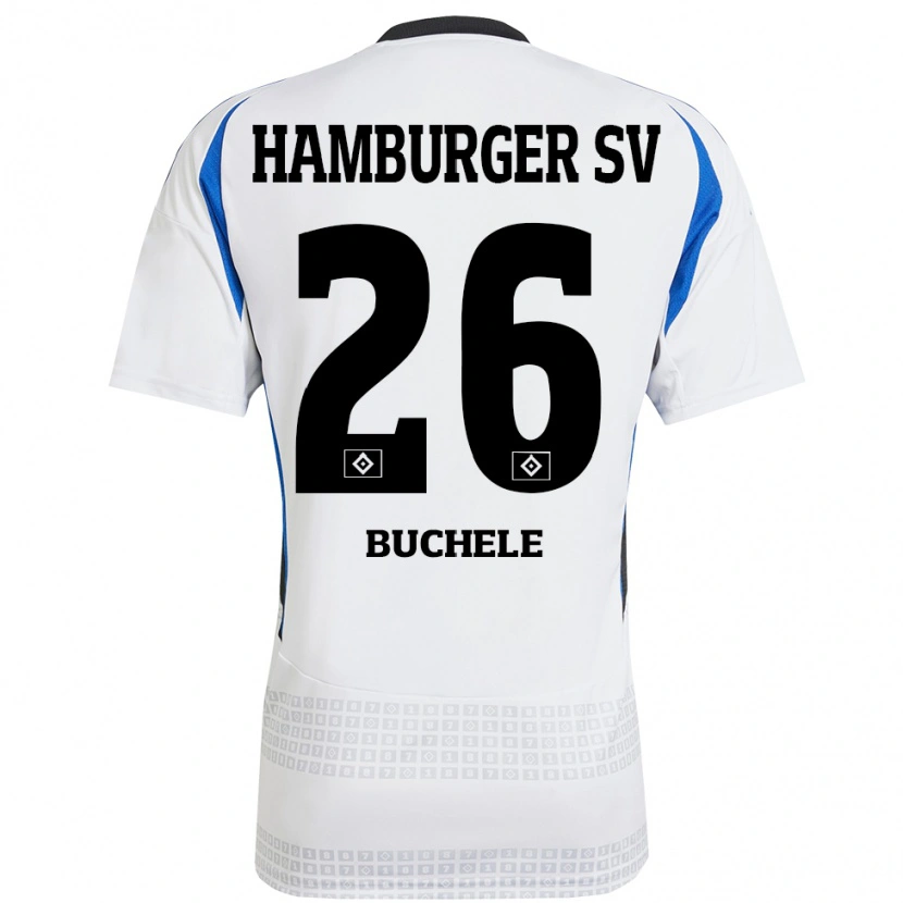 Danxen Niño Camiseta Mia Büchele #26 Blanco Azul 1ª Equipación 2024/25 La Camisa