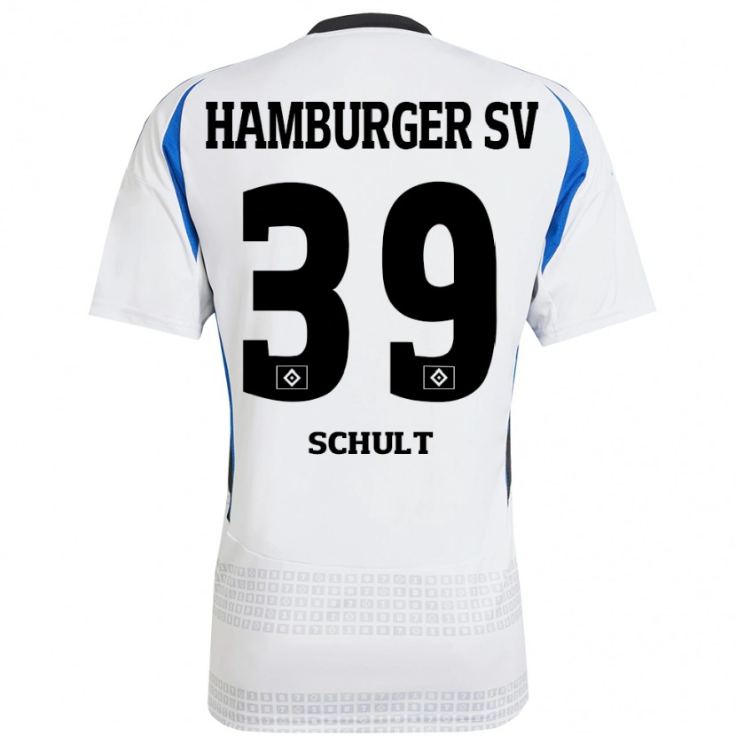 Danxen Niño Camiseta Almuth Schult #39 Blanco Azul 1ª Equipación 2024/25 La Camisa