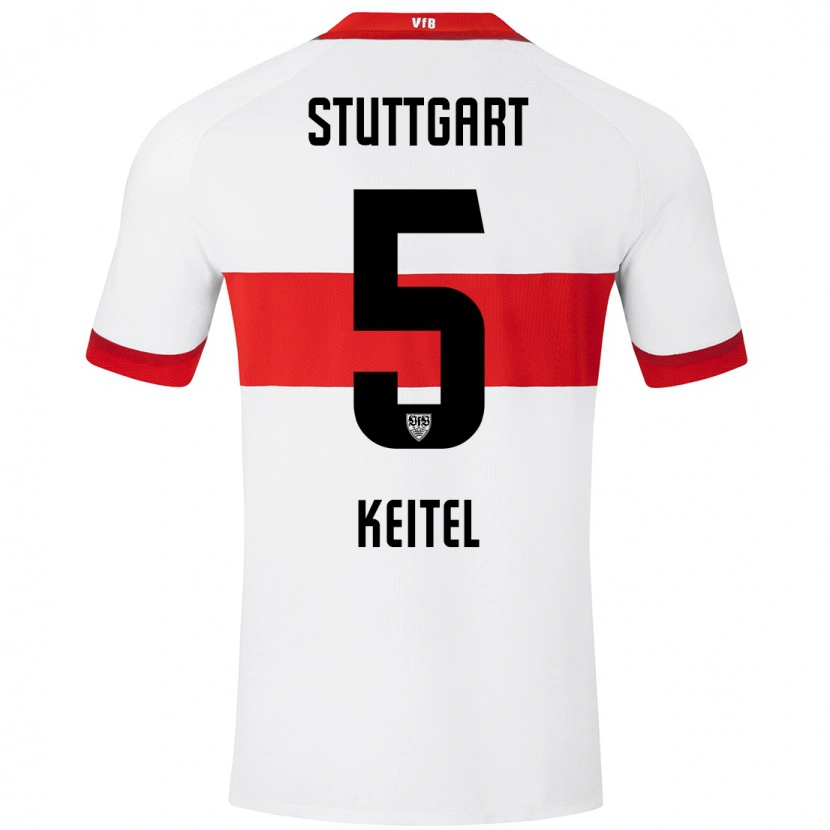 Danxen Niño Camiseta Yannik Keitel #5 Blanco Rojo 1ª Equipación 2024/25 La Camisa