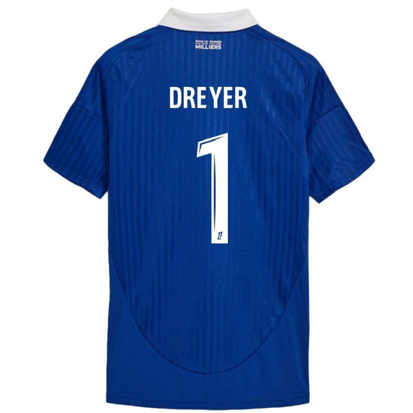 Danxen Niño Camiseta Matthieu Dreyer #1 Azul Blanco 1ª Equipación 2024/25 La Camisa
