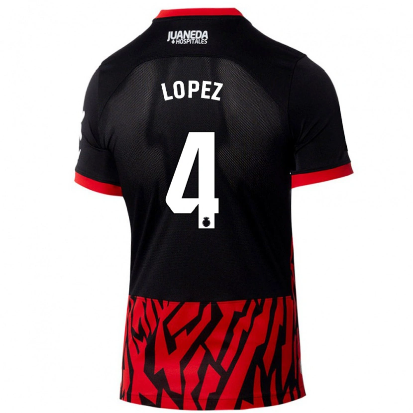Danxen Niño Camiseta David López #4 Negro Rojo 1ª Equipación 2024/25 La Camisa
