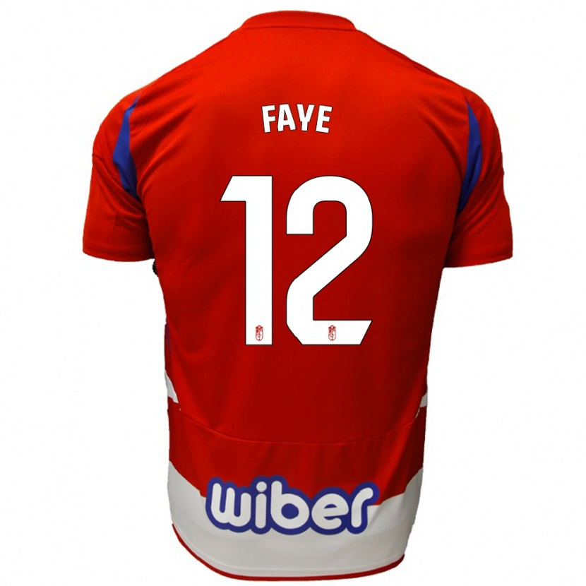 Danxen Niño Camiseta Serigne Faye #12 Rojo Blanco Azul 1ª Equipación 2024/25 La Camisa