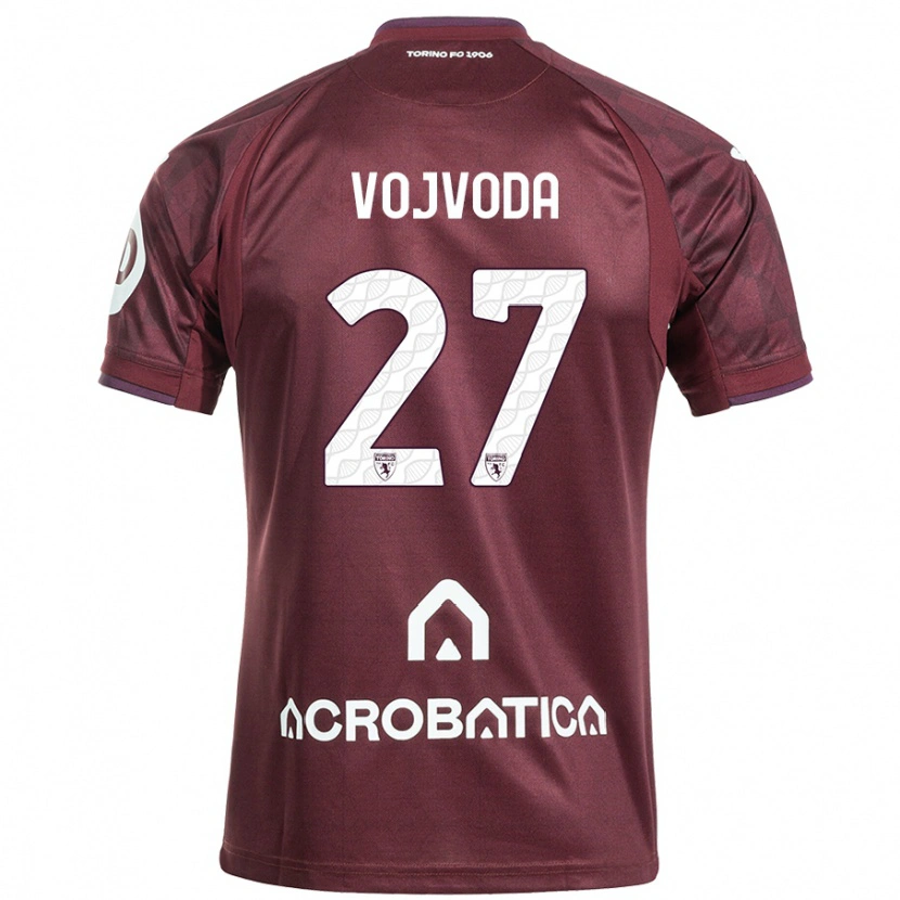 Danxen Niño Camiseta Mërgim Vojvoda #27 Granate Blanco 1ª Equipación 2024/25 La Camisa