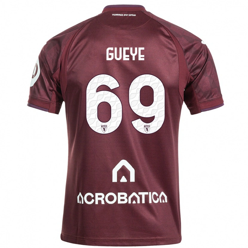 Danxen Niño Camiseta Ousmane Gueye #69 Granate Blanco 1ª Equipación 2024/25 La Camisa