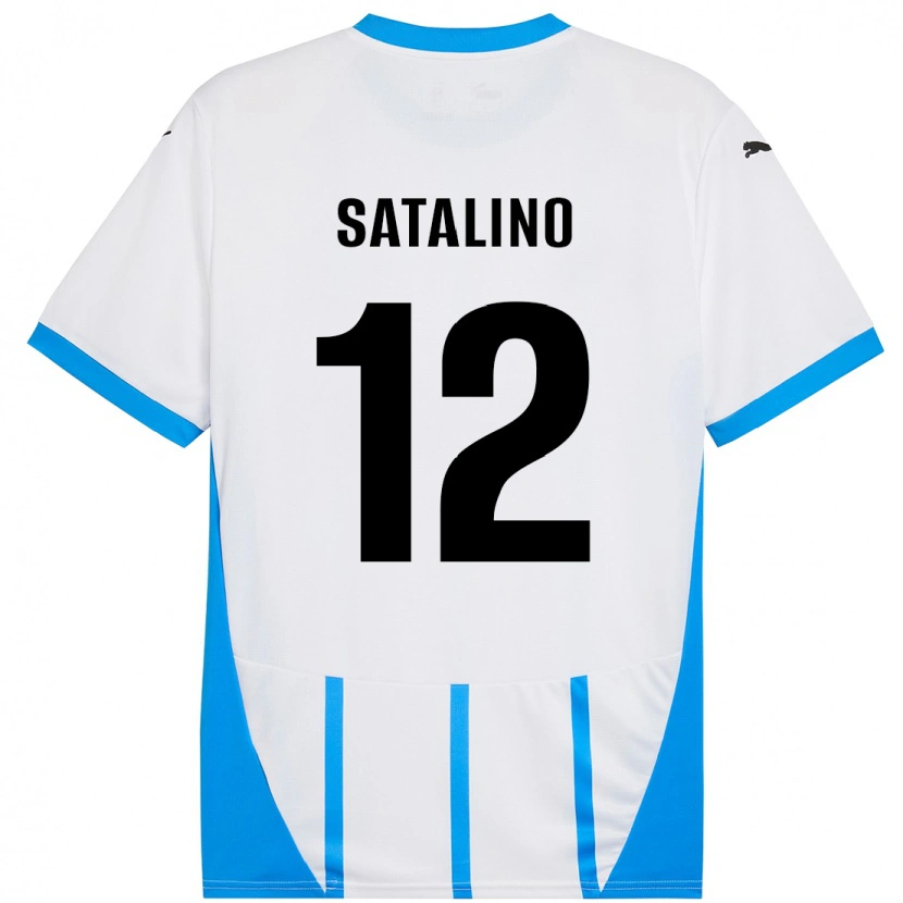 Danxen Niño Camiseta Giacomo Satalino #12 Blanco Azul 2ª Equipación 2024/25 La Camisa
