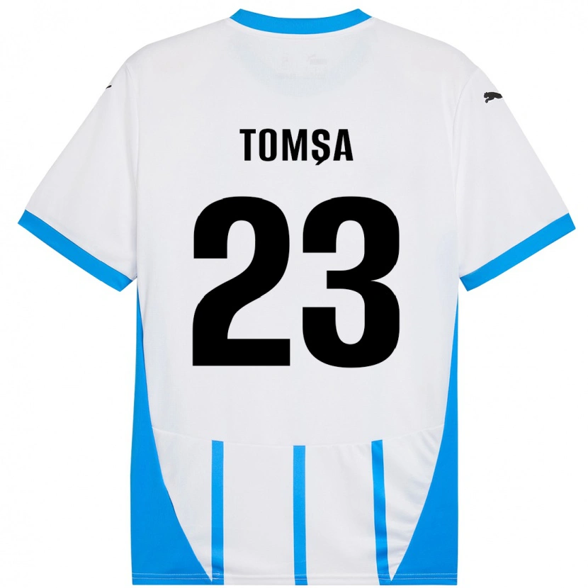 Danxen Niño Camiseta Troy Tomșa #23 Blanco Azul 2ª Equipación 2024/25 La Camisa