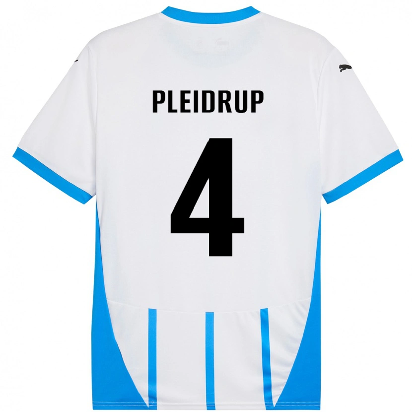 Danxen Niño Camiseta Caroline Pleidrup #4 Blanco Azul 2ª Equipación 2024/25 La Camisa