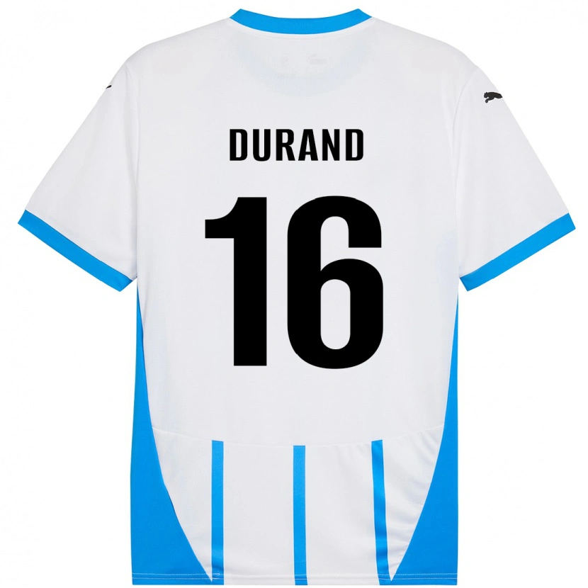 Danxen Niño Camiseta Solène Durand #16 Blanco Azul 2ª Equipación 2024/25 La Camisa