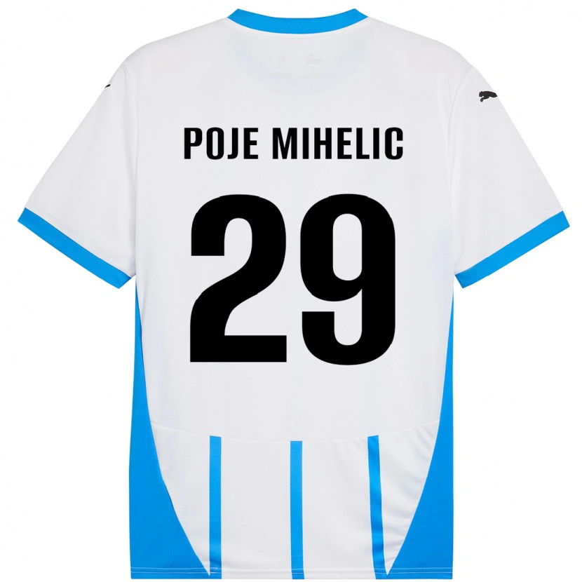 Danxen Niño Camiseta Naja Poje Mihelič #29 Blanco Azul 2ª Equipación 2024/25 La Camisa