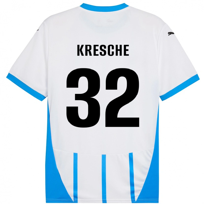 Danxen Niño Camiseta Isabella Kresche #32 Blanco Azul 2ª Equipación 2024/25 La Camisa
