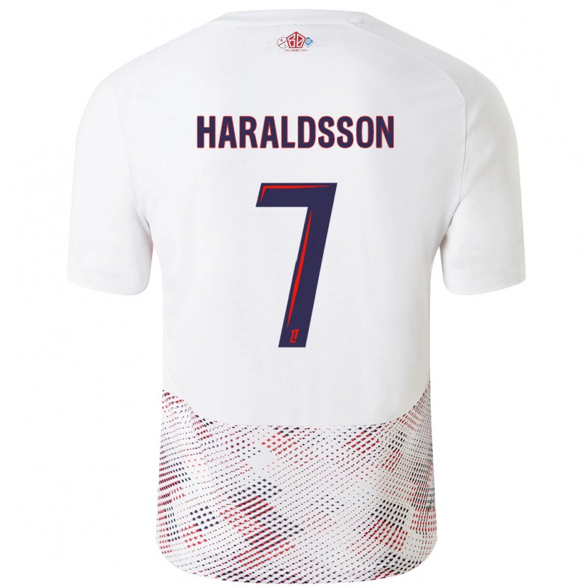 Danxen Niño Camiseta Hákon Arnar Haraldsson #7 Blanco Azul Real 2ª Equipación 2024/25 La Camisa