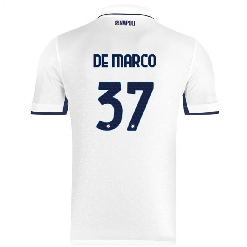 Danxen Niño Camiseta Francesco De Marco #37 Blanco Azul Real 2ª Equipación 2024/25 La Camisa