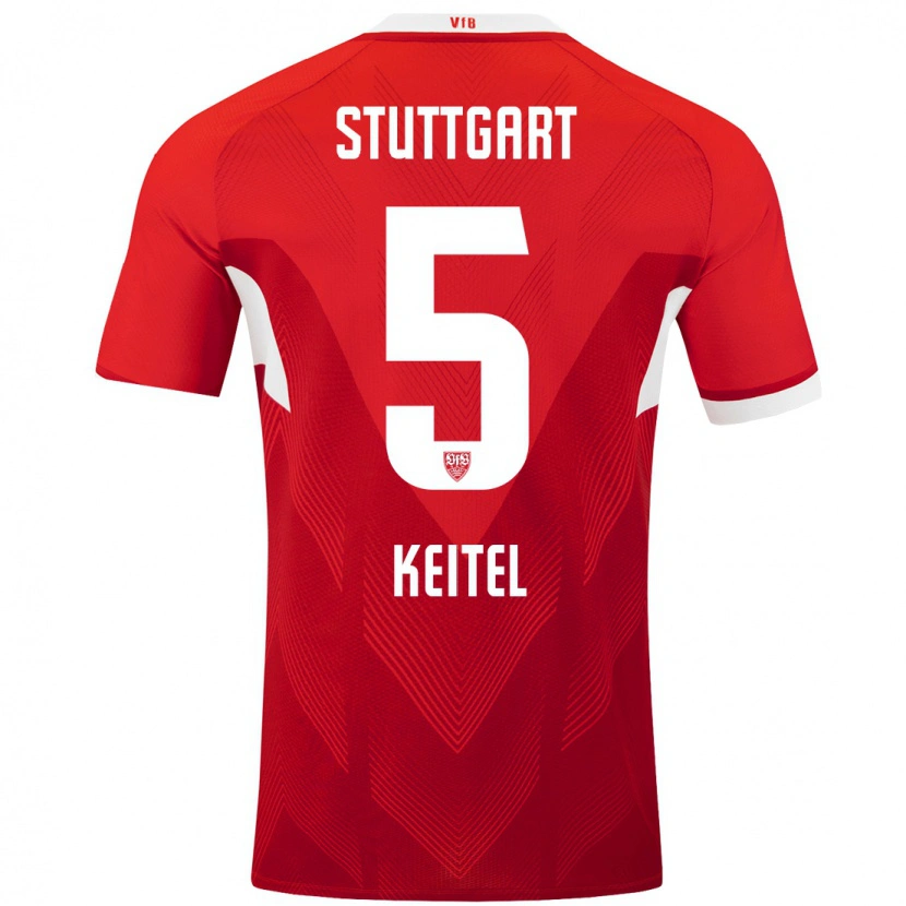 Danxen Niño Camiseta Yannik Keitel #5 Rojo Blanco 2ª Equipación 2024/25 La Camisa