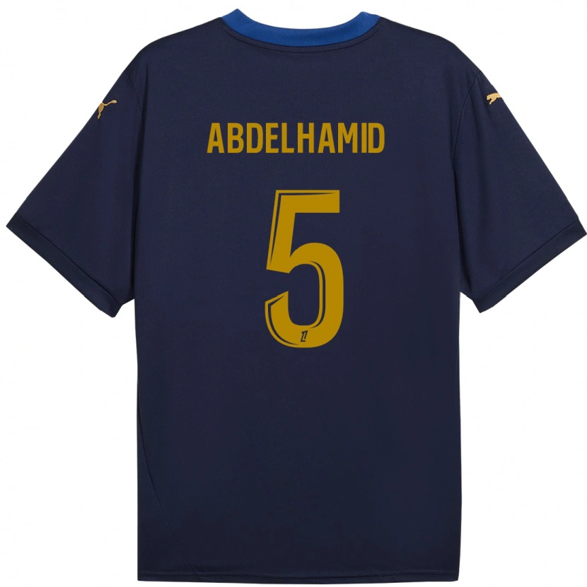 Danxen Niño Camiseta Yunis Abdelhamid #5 Azul Marino Dorado 2ª Equipación 2024/25 La Camisa