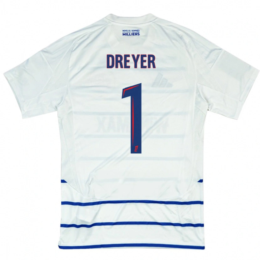 Danxen Niño Camiseta Matthieu Dreyer #1 Blanco Azul 2ª Equipación 2024/25 La Camisa