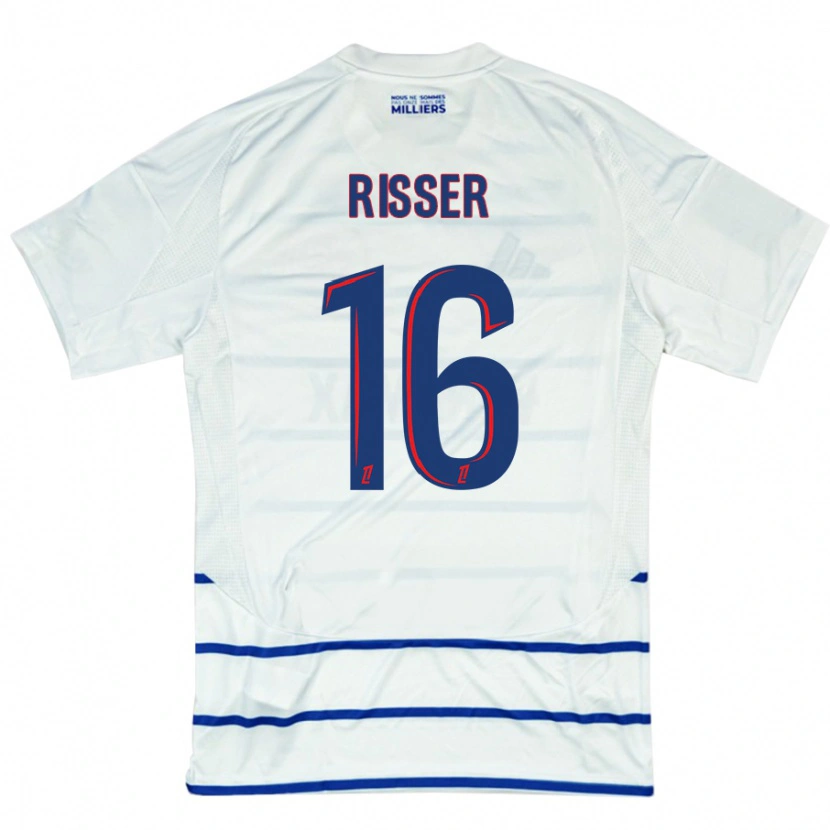 Danxen Niño Camiseta Robin Risser #16 Blanco Azul 2ª Equipación 2024/25 La Camisa