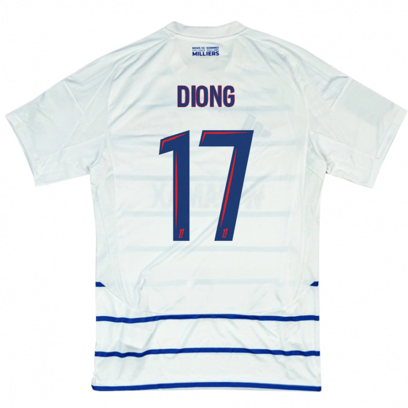 Danxen Niño Camiseta Pape Diong #17 Blanco Azul 2ª Equipación 2024/25 La Camisa