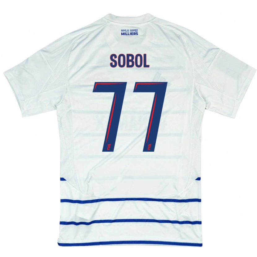 Danxen Niño Camiseta Eduard Sobol #77 Blanco Azul 2ª Equipación 2024/25 La Camisa
