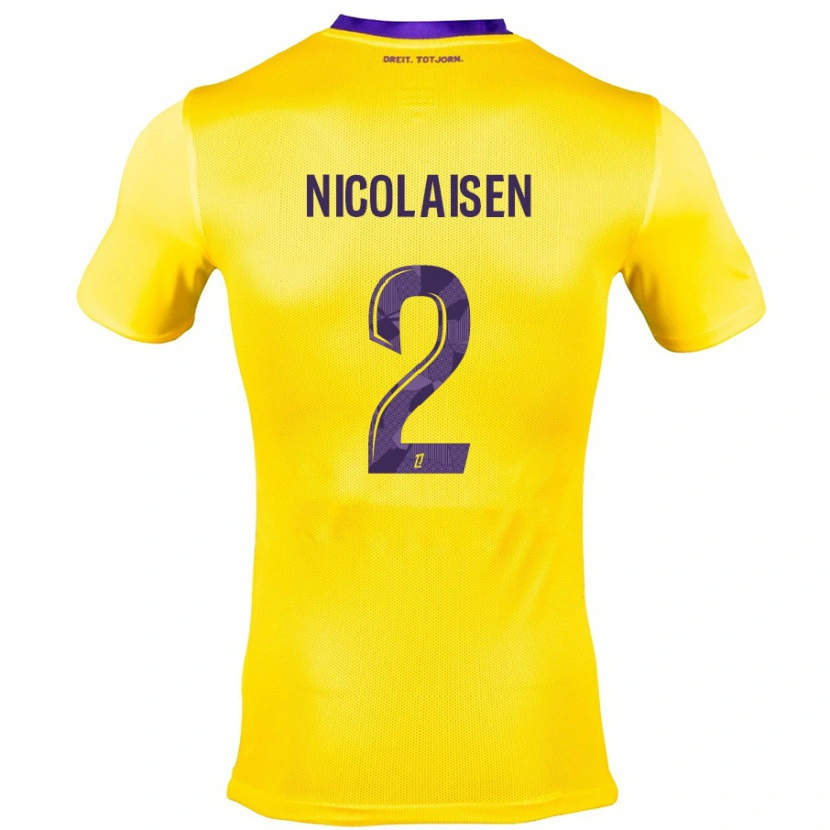 Danxen Niño Camiseta Rasmus Nicolaisen #2 Amarillo Morado 2ª Equipación 2024/25 La Camisa