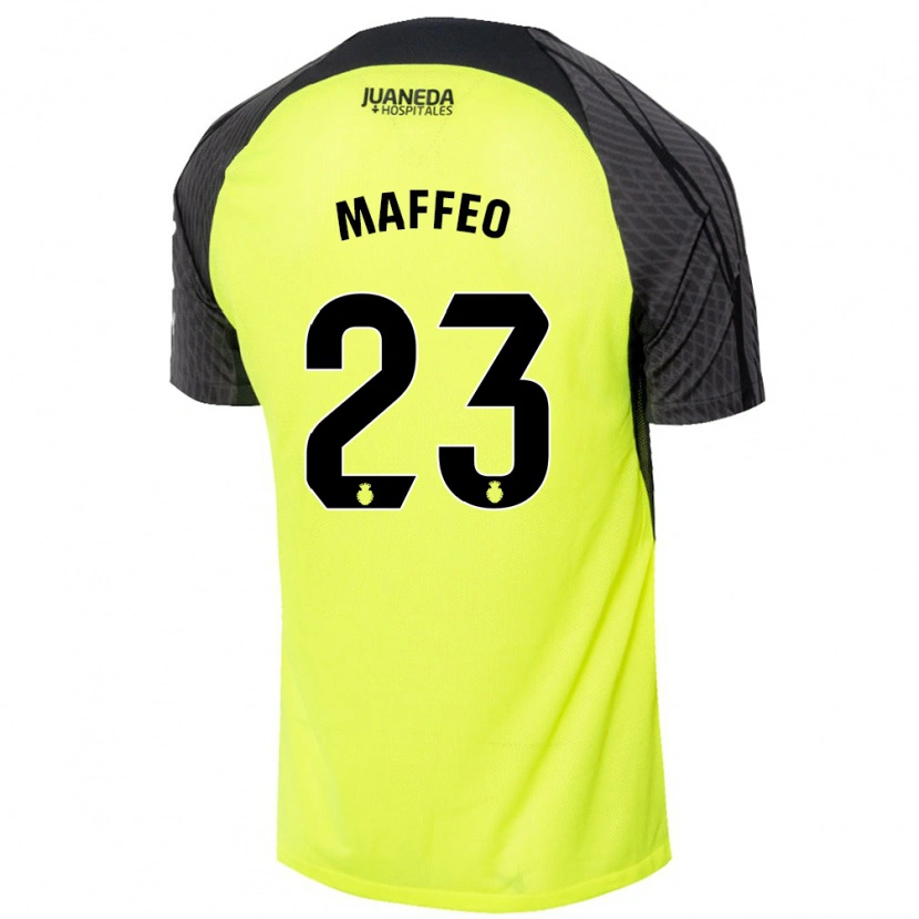 Danxen Niño Camiseta Pablo Maffeo #23 Verde Fluorescente Negro 2ª Equipación 2024/25 La Camisa