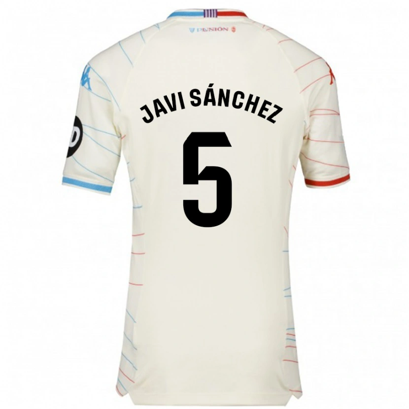 Danxen Niño Camiseta Javi Sánchez #5 Blanco Rojo Azul 2ª Equipación 2024/25 La Camisa