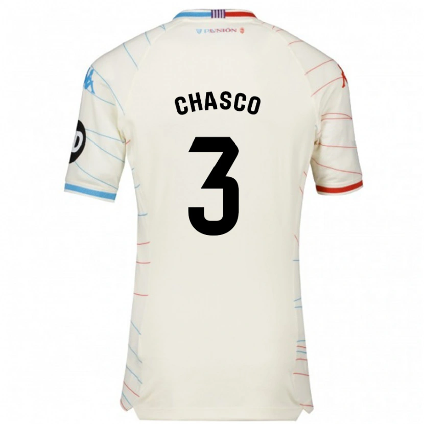 Danxen Niño Camiseta Raúl Chasco #3 Blanco Rojo Azul 2ª Equipación 2024/25 La Camisa