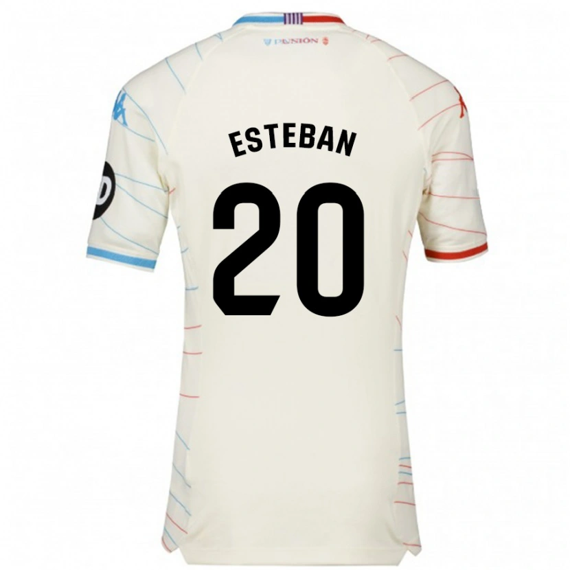 Danxen Niño Camiseta Sergio Esteban #20 Blanco Rojo Azul 2ª Equipación 2024/25 La Camisa