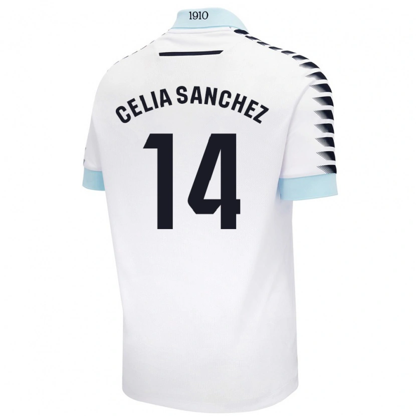 Danxen Niño Camiseta Celia Sánchez García #14 Blanco Azul 2ª Equipación 2024/25 La Camisa