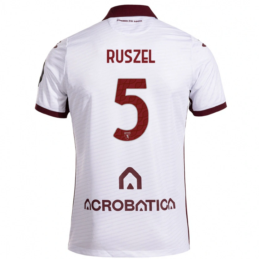 Danxen Niño Camiseta Marcel Ruszel #5 Blanco Granate 2ª Equipación 2024/25 La Camisa