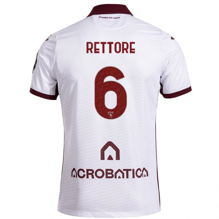 Danxen Niño Camiseta Mirko Rettore #6 Blanco Granate 2ª Equipación 2024/25 La Camisa