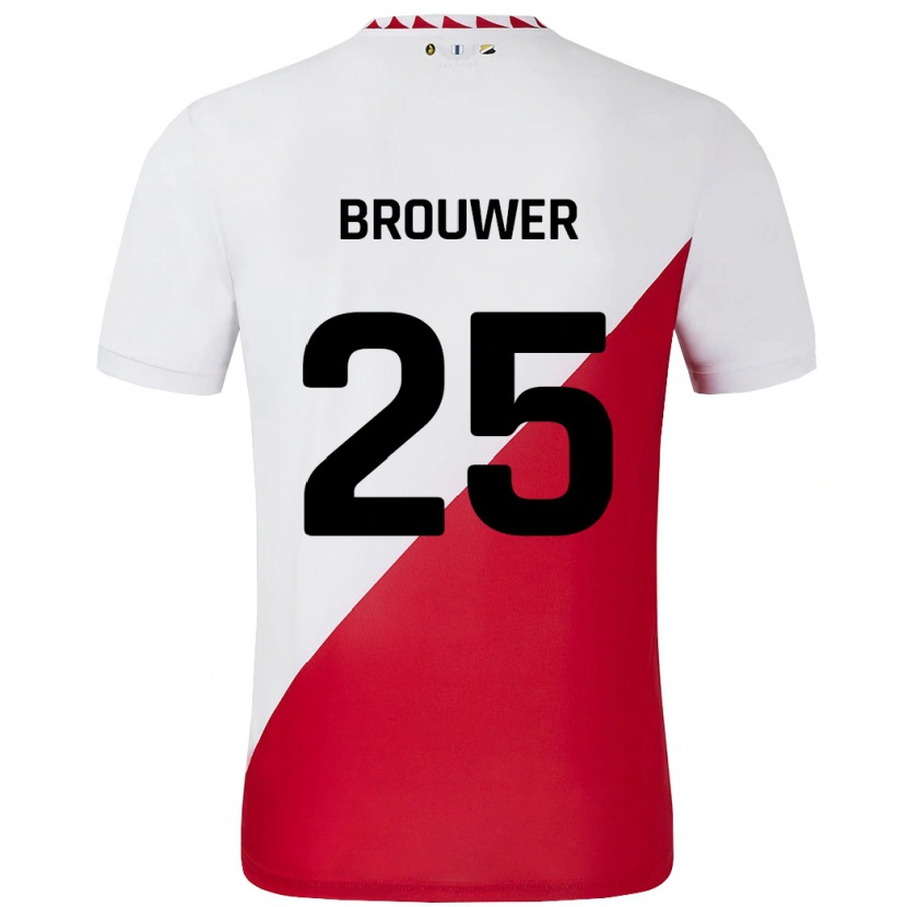 Danxen Hombre Camiseta Michael Brouwer #25 Blanco Rojo 1ª Equipación 2024/25 La Camisa