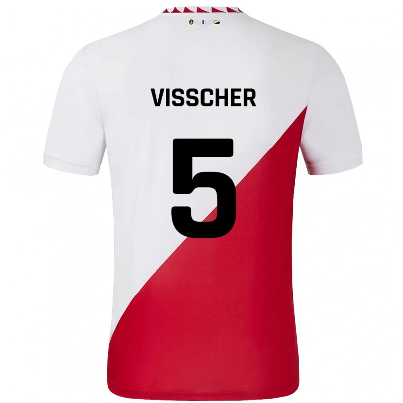Danxen Hombre Camiseta Amber Visscher #5 Blanco Rojo 1ª Equipación 2024/25 La Camisa