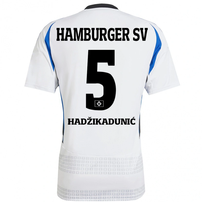 Danxen Hombre Camiseta Dennis Hadzikadunic #5 Blanco Azul 1ª Equipación 2024/25 La Camisa