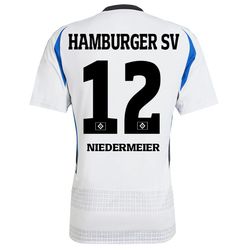 Danxen Hombre Camiseta Philipp Niedermeier #12 Blanco Azul 1ª Equipación 2024/25 La Camisa